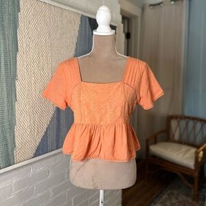 Midnight Sky Peach Eyelet Ruffle Babydoll Blouse